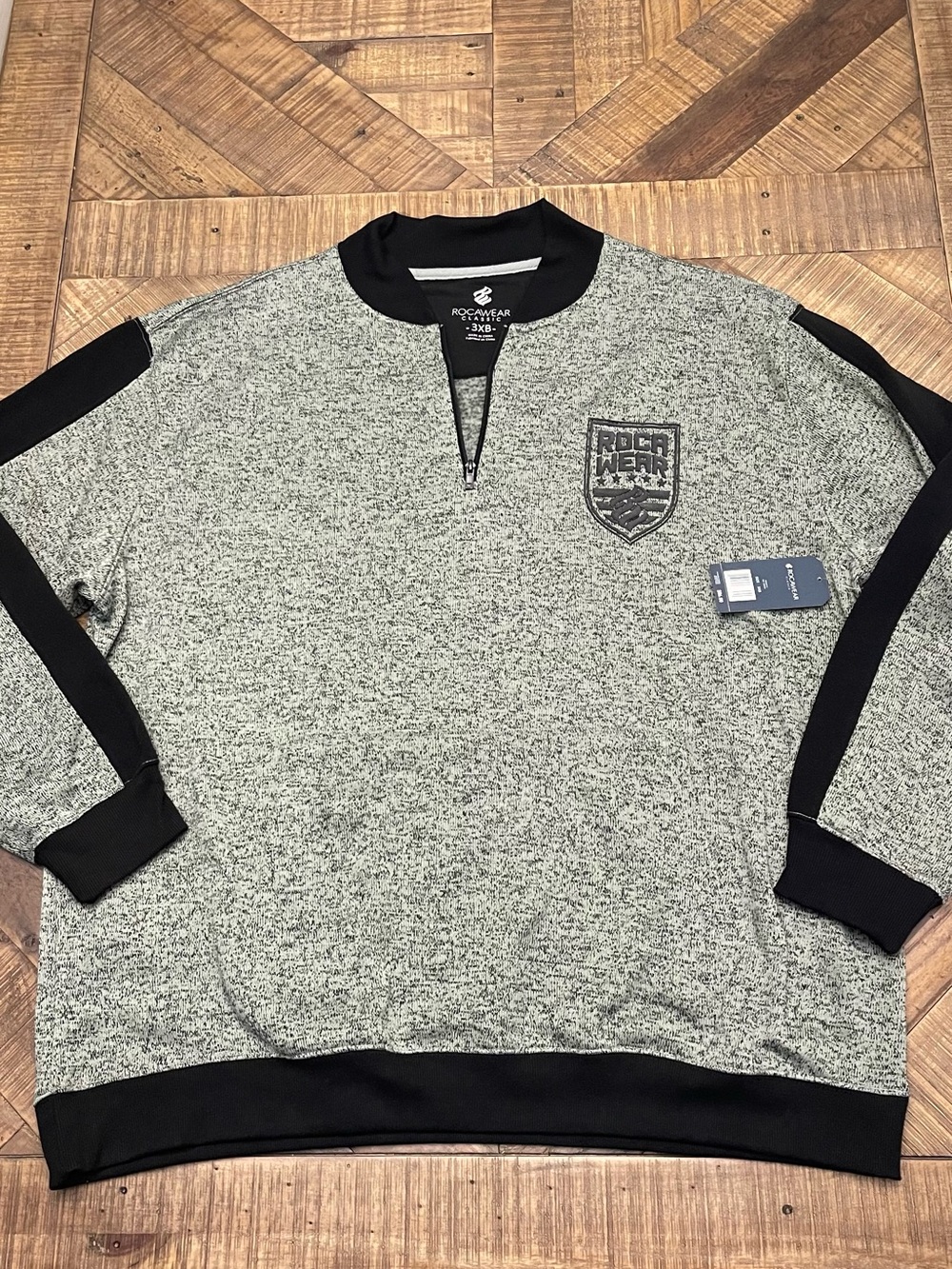 Rocawear Men's Heather Gray Crewneck Sweater with Black Accents
